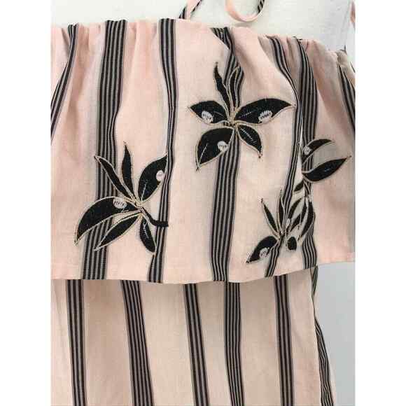 Loft Blouse Womens 6 Peach Off The Shoulder Striped Floral Ruffle Top Casual - Picture 6 of 8